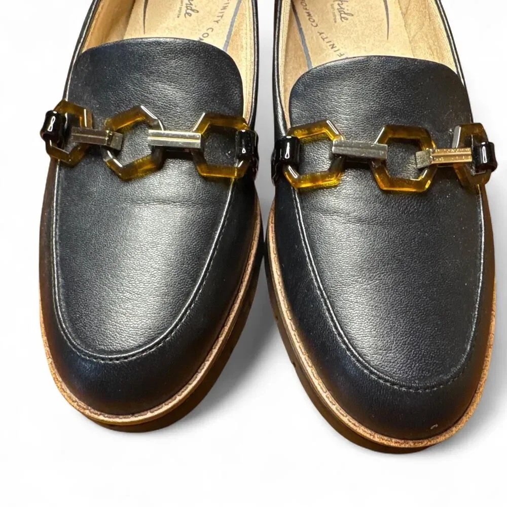 Lifestride Women's Black and Gold Loafers Tortoise Shell Accents Comfort SlipOn